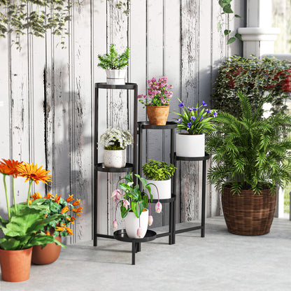 6-Tier Plant Stand with Shelves, Foldable Flower Stand for Indoor, Metal Plant Rack, Multi-Layer Flower Stand, 80cm Tall Flower Ladder Flower Column for Garden Balcony, Black