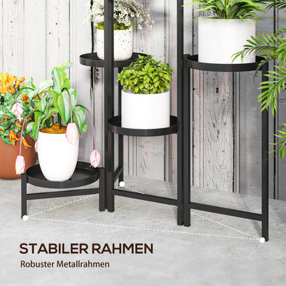 6-Tier Plant Stand with Shelves, Foldable Flower Stand for Indoor, Metal Plant Rack, Multi-Layer Flower Stand, 80cm Tall Flower Ladder Flower Column for Garden Balcony, Black