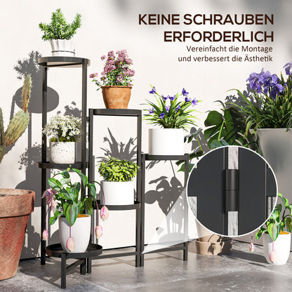 6-Tier Plant Stand with Shelves, Foldable Flower Stand for Indoor, Metal Plant Rack, Multi-Layer Flower Stand, 80cm Tall Flower Ladder Flower Column for Garden Balcony, Black