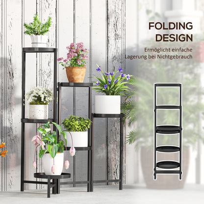 6-Tier Plant Stand with Shelves, Foldable Flower Stand for Indoor, Metal Plant Rack, Multi-Layer Flower Stand, 80cm Tall Flower Ladder Flower Column for Garden Balcony, Black