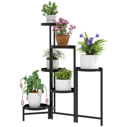 6-Tier Plant Stand with Shelves, Foldable Flower Stand for Indoor, Metal Plant Rack, Multi-Layer Flower Stand, 80cm Tall Flower Ladder Flower Column for Garden Balcony, Black