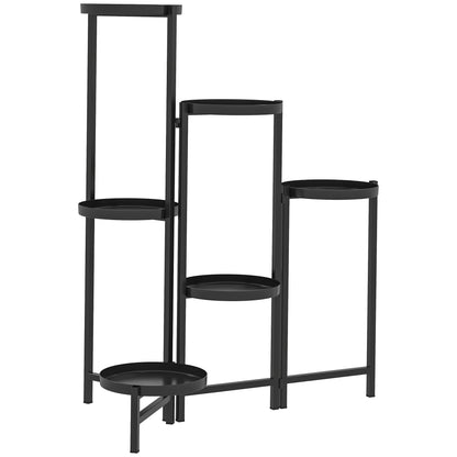 6-Tier Plant Stand with Shelves, Foldable Flower Stand for Indoor, Metal Plant Rack, Multi-Layer Flower Stand, 80cm Tall Flower Ladder Flower Column for Garden Balcony, Black