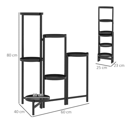 6-Tier Plant Stand with Shelves, Foldable Flower Stand for Indoor, Metal Plant Rack, Multi-Layer Flower Stand, 80cm Tall Flower Ladder Flower Column for Garden Balcony, Black