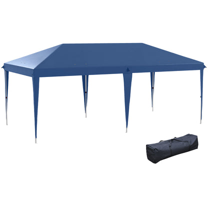 Folding Gazebo 6x3 m Foldable Canopy with 3-Level Adjustable Height UV-Resistant Awning and Carrying Bag for Camping Parties Blue