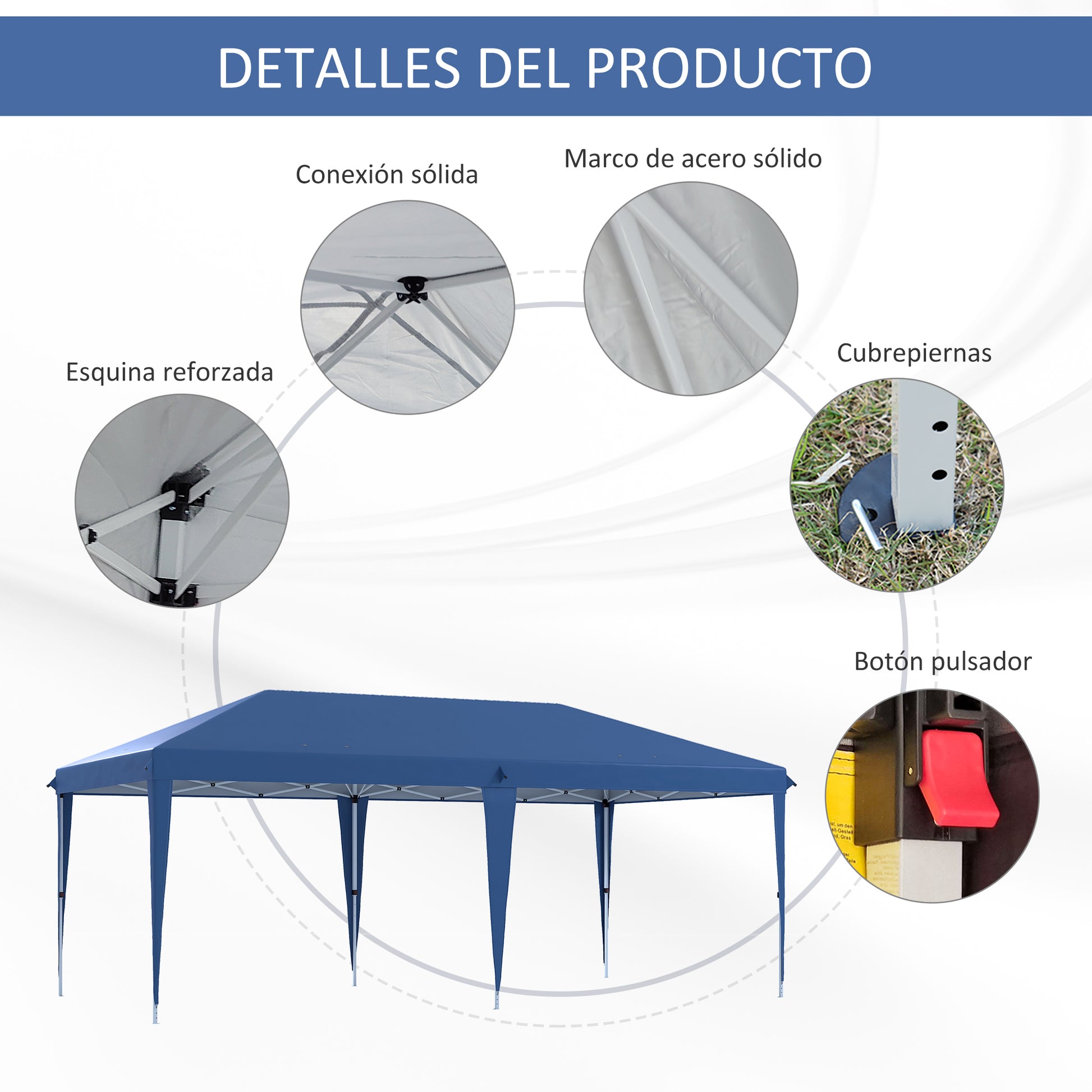 Folding Gazebo 6x3 m Foldable Canopy with 3-Level Adjustable Height UV-Resistant Awning and Carrying Bag for Camping Parties Blue