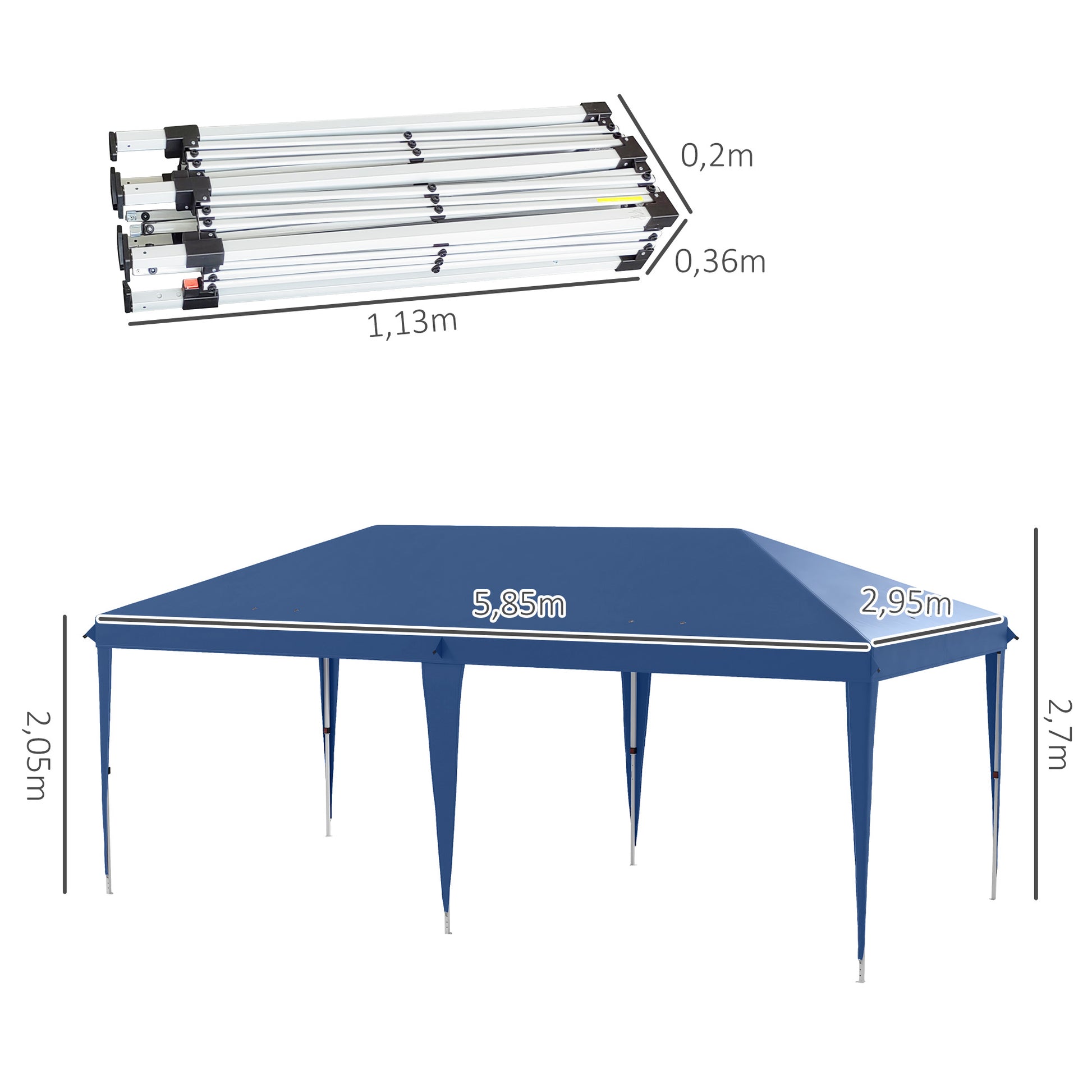 Folding Gazebo 6x3 m Foldable Canopy with 3-Level Adjustable Height UV-Resistant Awning and Carrying Bag for Camping Parties Blue
