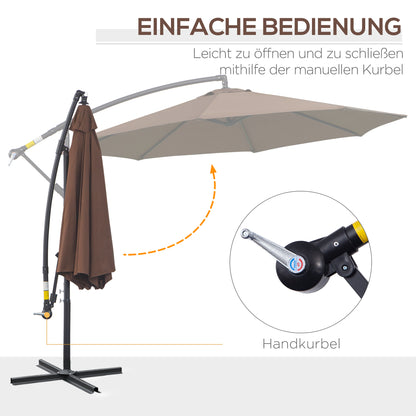 Cantilever Umbrella Ø300 cm tiltable Sunshade with UV Protection Crank Umbrella with Stand, Crank Mechanism, Market Umbrella Garden Umbrella Sun Protection for Balcony Garden Terrace Coffee
