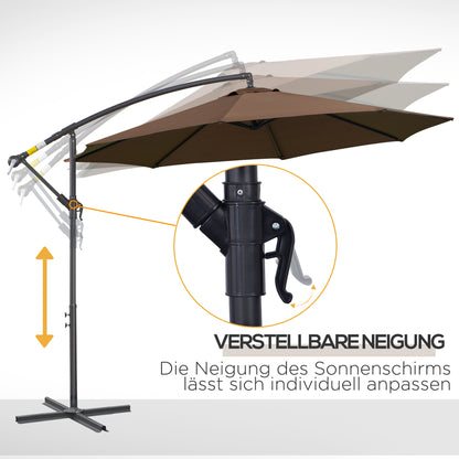 Cantilever Umbrella Ø300 cm tiltable Sunshade with UV Protection Crank Umbrella with Stand, Crank Mechanism, Market Umbrella Garden Umbrella Sun Protection for Balcony Garden Terrace Coffee