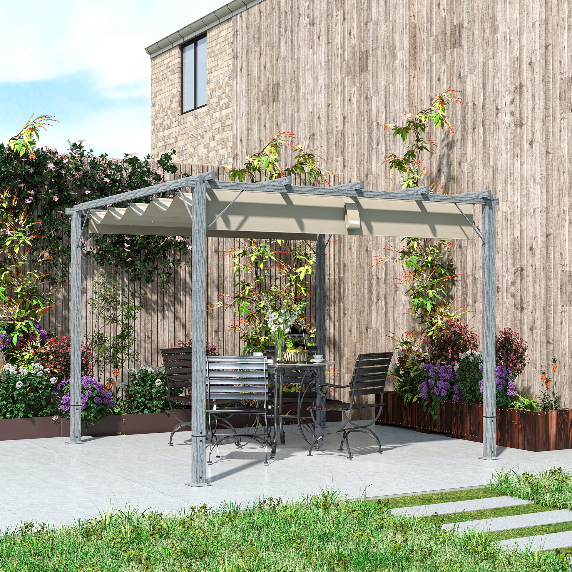 Pergola approx. 3x3m Garden Pavilion with Magnetic Pad, Aluminum Terrace Roof, Garden Pavilion with Adjustable Roof, Freestanding, UV Protection 30+, for Terrace and Garden, Gray