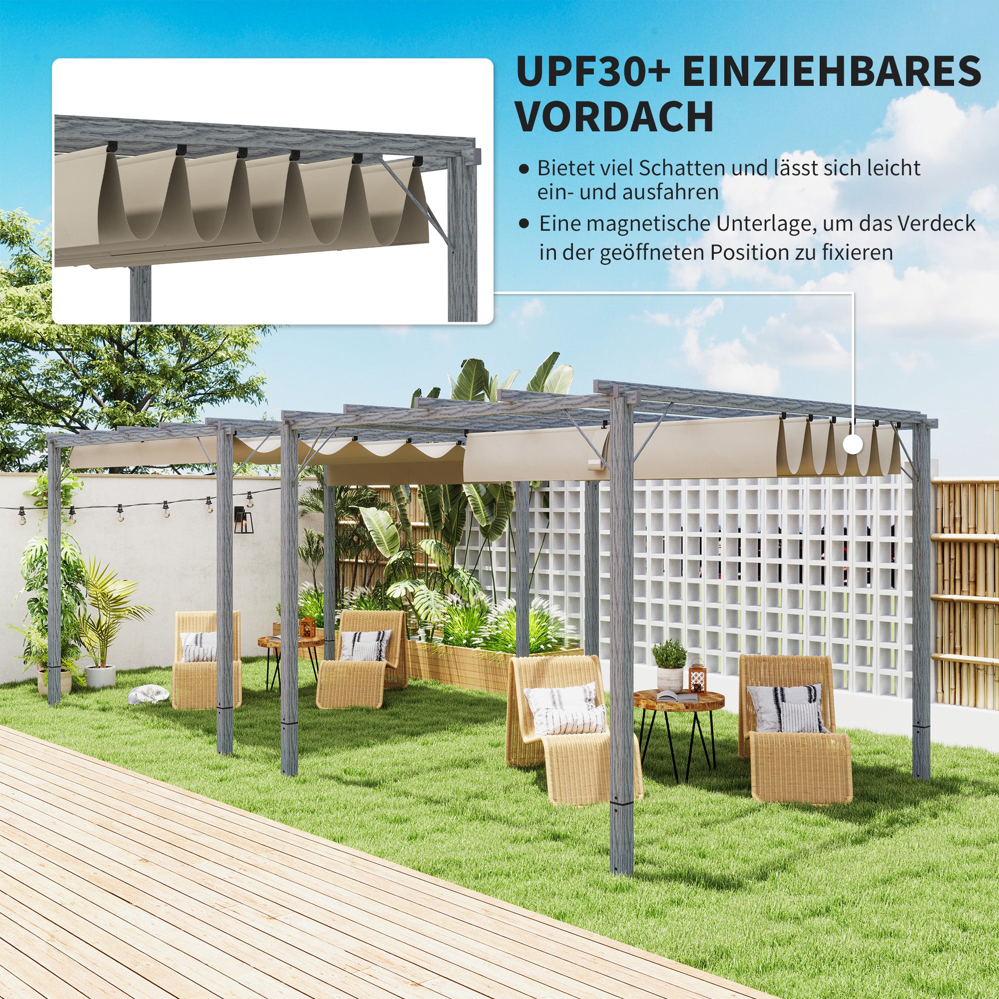 Pergola approx. 3x3m Garden Pavilion with Magnetic Pad, Aluminum Terrace Roof, Garden Pavilion with Adjustable Roof, Freestanding, UV Protection 30+, for Terrace and Garden, Gray