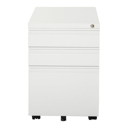 Roll Container with 3 Drawers Mobile Filing Cabinet with Lockable Wheels Office Cabinet with Concave Handle, Drawer Cabinet for Office, Home Office, 39 x 48 x 60 cm, White