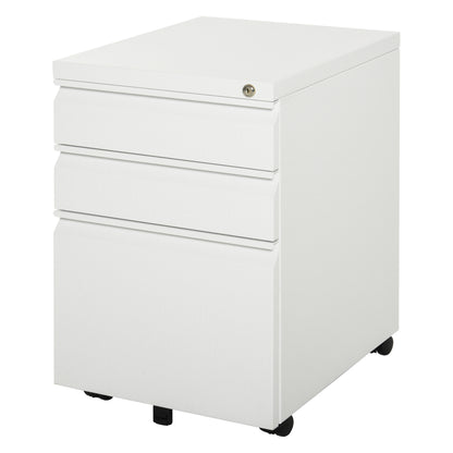 Roll Container with 3 Drawers Mobile Filing Cabinet with Lockable Wheels Office Cabinet with Concave Handle, Drawer Cabinet for Office, Home Office, 39 x 48 x 60 cm, White