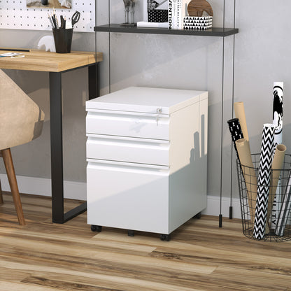 Roll Container with 3 Drawers Mobile Filing Cabinet with Lockable Wheels Office Cabinet with Concave Handle, Drawer Cabinet for Office, Home Office, 39 x 48 x 60 cm, White