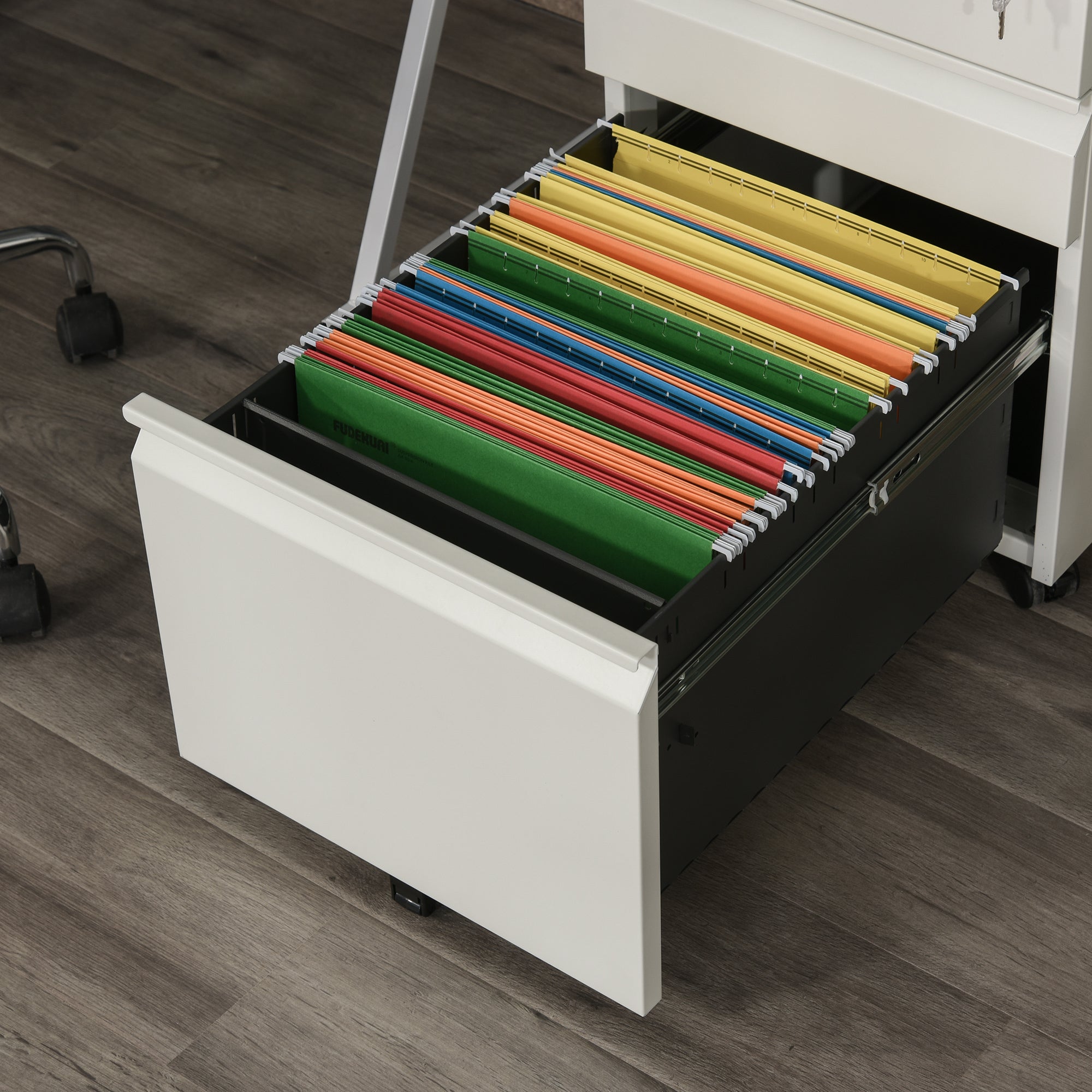 Roll Container with 3 Drawers Mobile Filing Cabinet with Lockable Wheels Office Cabinet with Concave Handle, Drawer Cabinet for Office, Home Office, 39 x 48 x 60 cm, White