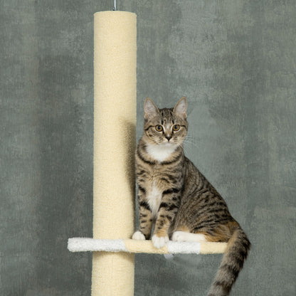 Floor to Ceiling Cat Tree Height 220-260 cm Cat Scratching Post with Sisal Columns, Play Balls, Sisal Posts, Platforms Multi-Level Cat Tree Climbing Tree for Medium-Sized Cats, Yellow