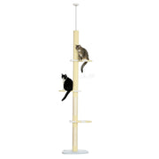 Floor to Ceiling Cat Tree Height 220-260 cm Cat Scratching Post with Sisal Columns, Play Balls, Sisal Posts, Platforms Multi-Level Cat Tree Climbing Tree for Medium-Sized Cats, Yellow