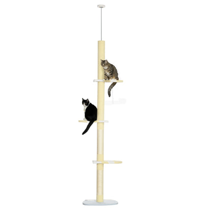 Floor to Ceiling Cat Tree Height 220-260 cm Cat Scratching Post with Sisal Columns, Play Balls, Sisal Posts, Platforms Multi-Level Cat Tree Climbing Tree for Medium-Sized Cats, Yellow
