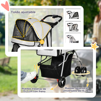 Folding Dog Stroller Pet Stroller for Small Dogs with Adjustable Canopy Storage Basket 2 Universal Wheels Load 15 kg 75x46x94 cm Gray
