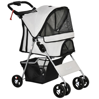 Folding Dog Stroller Pet Stroller for Small Dogs with Adjustable Canopy Storage Basket 2 Universal Wheels Load 15 kg 75x46x94 cm Gray