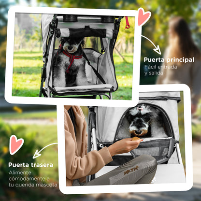 Folding Dog Stroller Pet Stroller for Small Dogs with Adjustable Canopy Storage Basket 2 Universal Wheels Load 15 kg 75x46x94 cm Gray