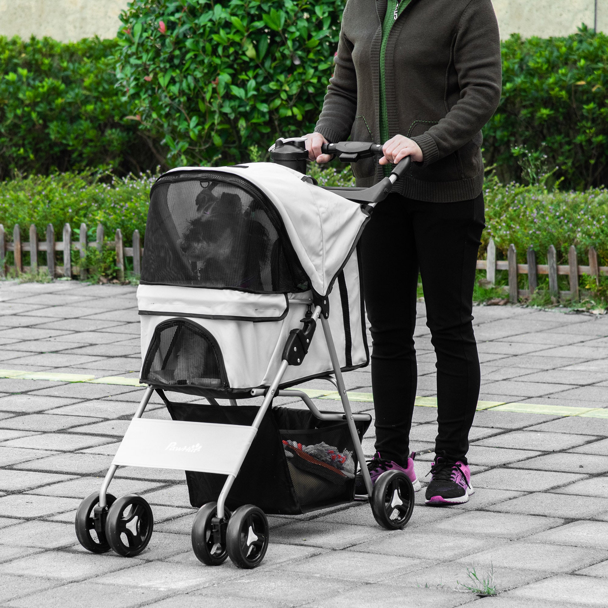 Folding Dog Stroller Pet Stroller for Small Dogs with Adjustable Canopy Storage Basket 2 Universal Wheels Load 15 kg 75x46x94 cm Gray