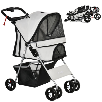 Folding Dog Stroller Pet Stroller for Small Dogs with Adjustable Canopy Storage Basket 2 Universal Wheels Load 15 kg 75x46x94 cm Gray