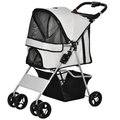 Folding Dog Stroller Pet Stroller for Small Dogs with Adjustable Canopy Storage Basket 2 Universal Wheels Load 15 kg 75x46x94 cm Gray
