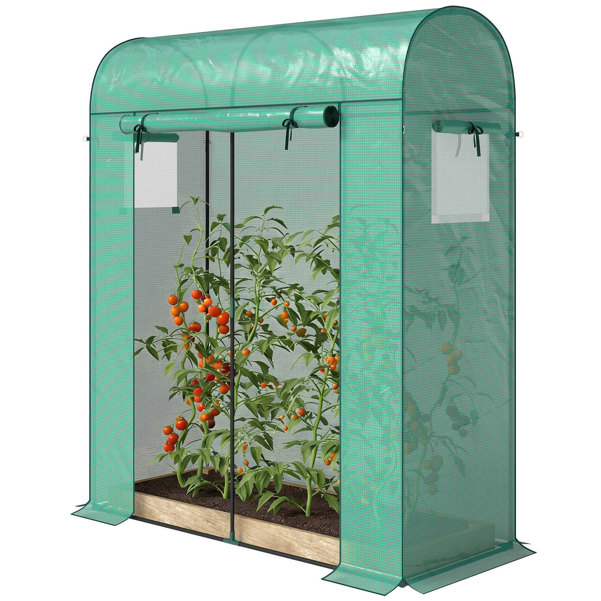 Garden Greenhouse — Small Balcony Greenhouse with PE Cover & Steel Frame, Roll-Up Door & Mesh Windows, for Vegetables & Flowers, Indoor/Outdoor — 170 x 68 x 200 cm (67 x 27 x 79 in) — Green