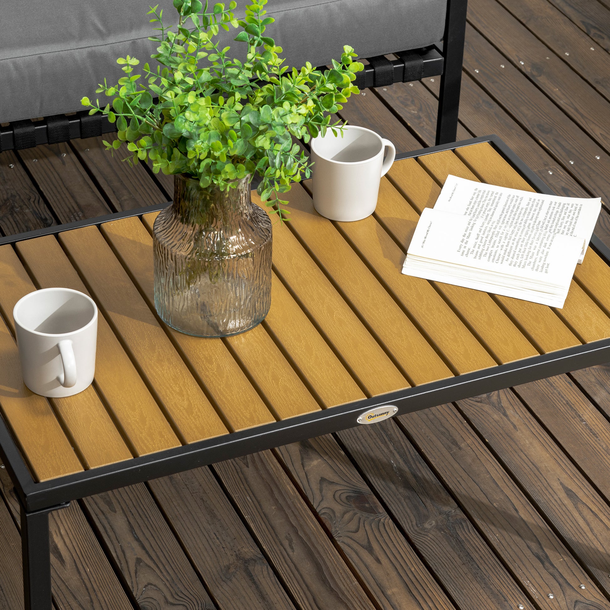 4-Piece Outdoor Garden Lounge Set for 4 People with 2-Seater Sofa, Armchairs, and Coffee Table 8 Cushions - Black Steel Dark Grey Polyester