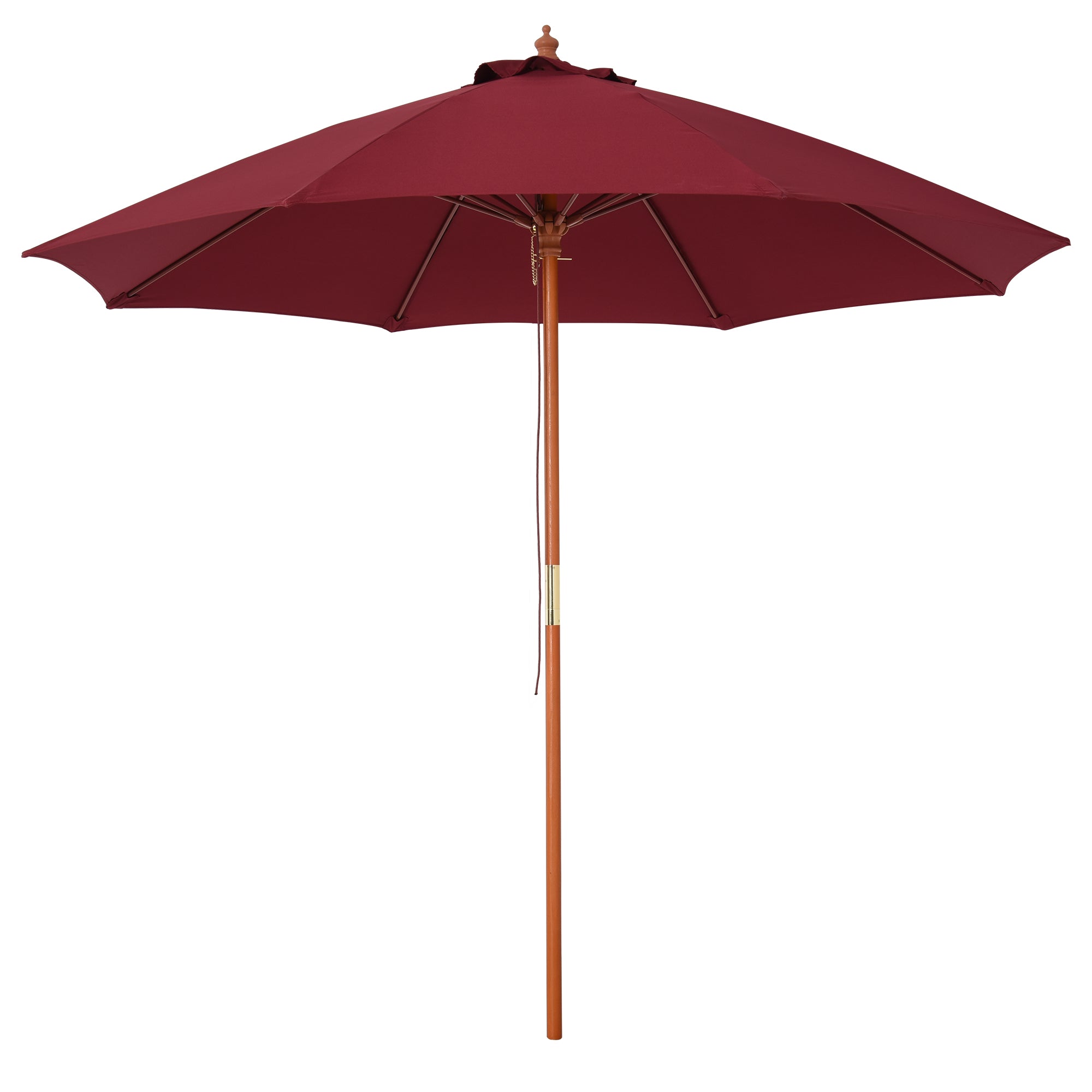 Garden Umbrella Ø2.6x2.5 m with Windproof Red Polyester Canopy and Wood Pole