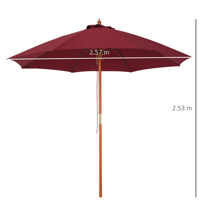 Garden Umbrella Ø2.6x2.5 m with Windproof Red Polyester Canopy and Wood Pole