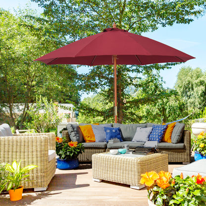 Garden Umbrella Ø2.6x2.5 m with Windproof Red Polyester Canopy and Wood Pole