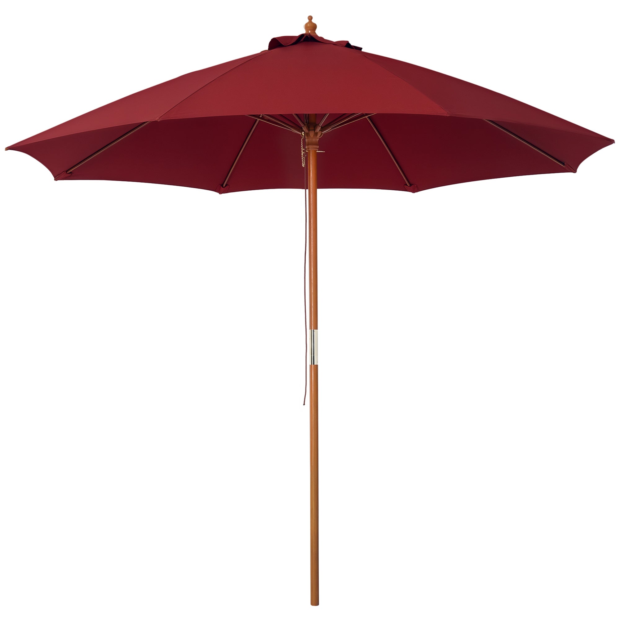 Garden Umbrella Ø2.6x2.5 m with Windproof Red Polyester Canopy and Wood Pole