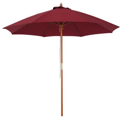 Garden Umbrella Ø2.6x2.5 m with Windproof Red Polyester Canopy and Wood Pole