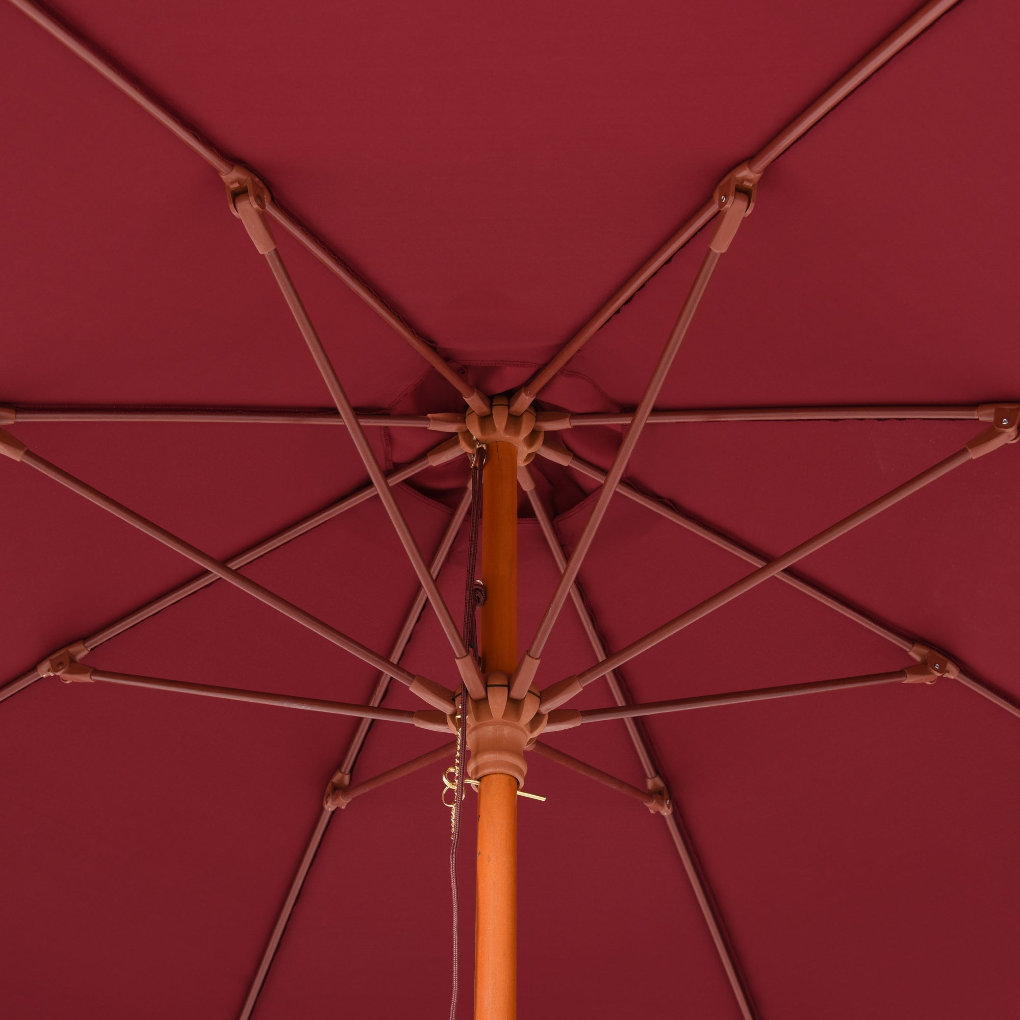 Garden Umbrella Ø2.6x2.5 m with Windproof Red Polyester Canopy and Wood Pole