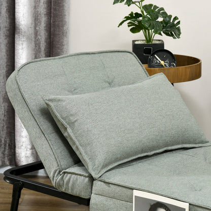 Single Sofa Bed Convertible Armchair Chaise Longue 4 in 1 with 5-Level Reclining Backrest, Foldable Footrest, Removable Cushion and Pockets, Light Grey for Guest Room