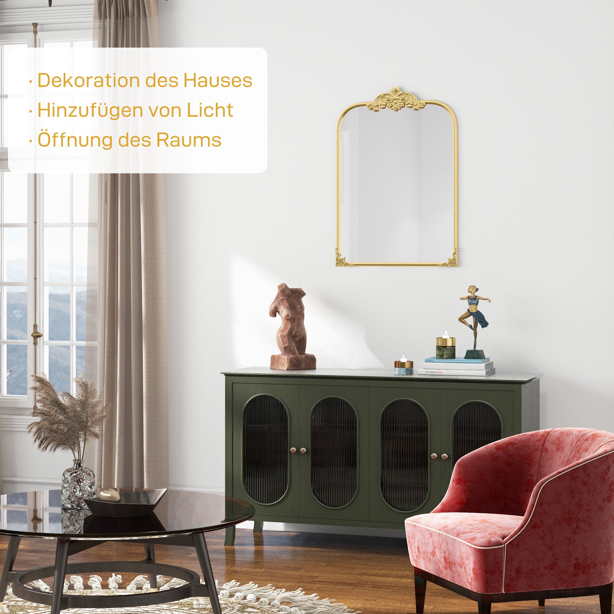 Wall Mirror 60 x 87cm Mirror with Metal Frame Decorative Hanging Mirror Bathroom Mirror for Bedroom Bathroom Living Room Gold