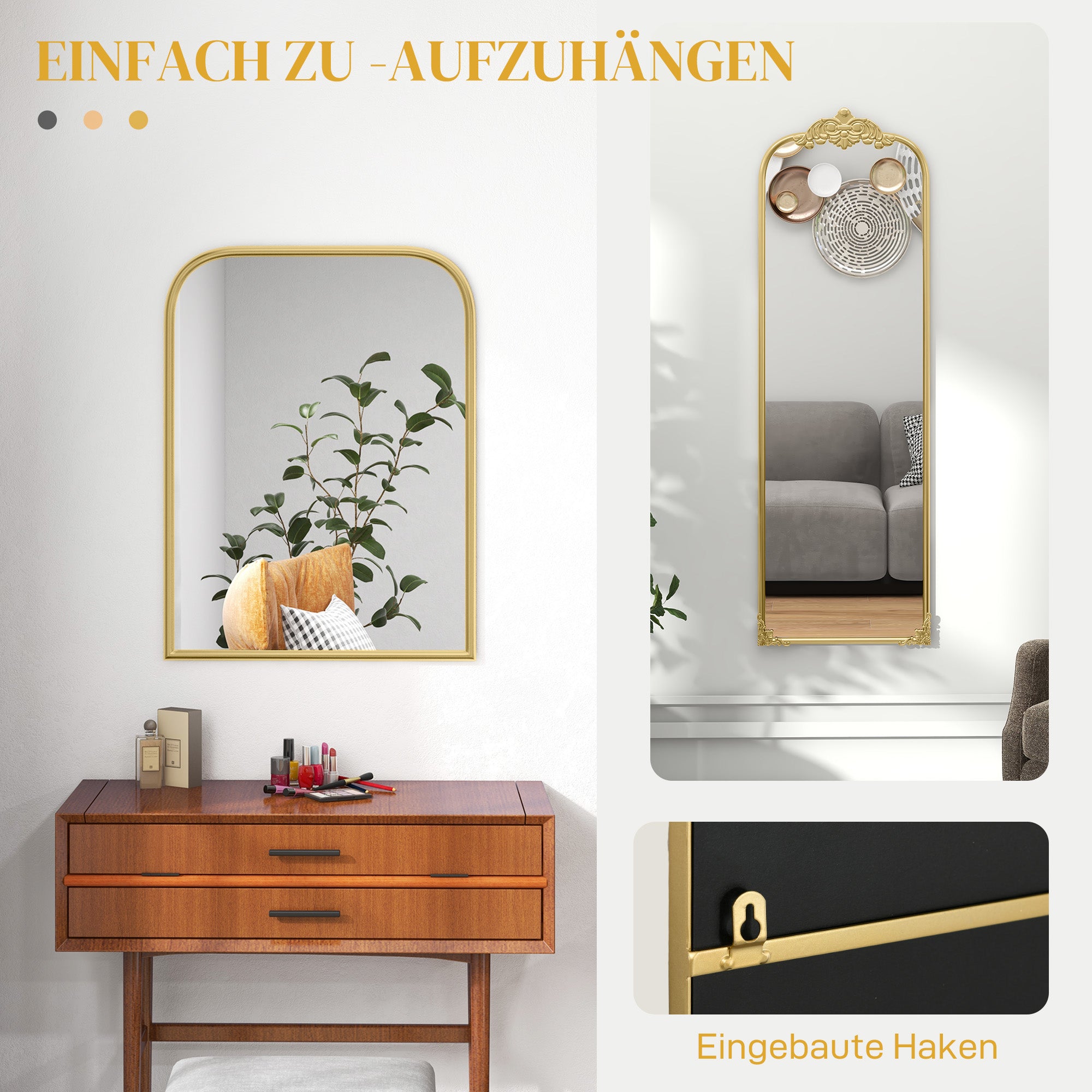Wall Mirror 60 x 87cm Mirror with Metal Frame Decorative Hanging Mirror Bathroom Mirror for Bedroom Bathroom Living Room Gold