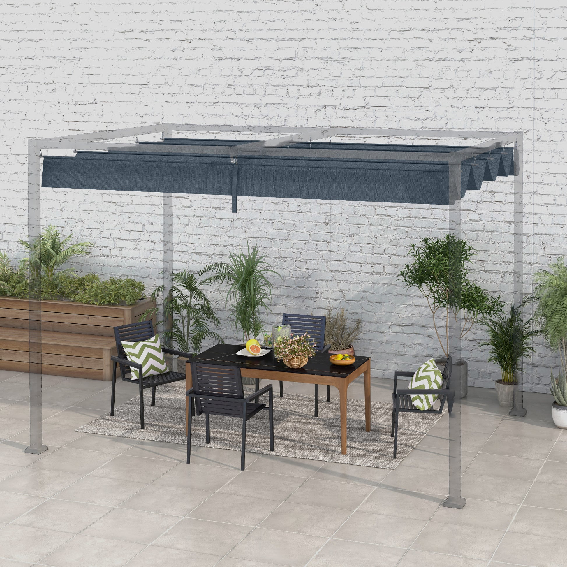 Replacement Canopy for 2.85 x 2 m Pergola, retractable wave canopy with rain drainage holes, UV protection 30+, winter resistant shade cover for garden, balcony, terrace, Dark Grey