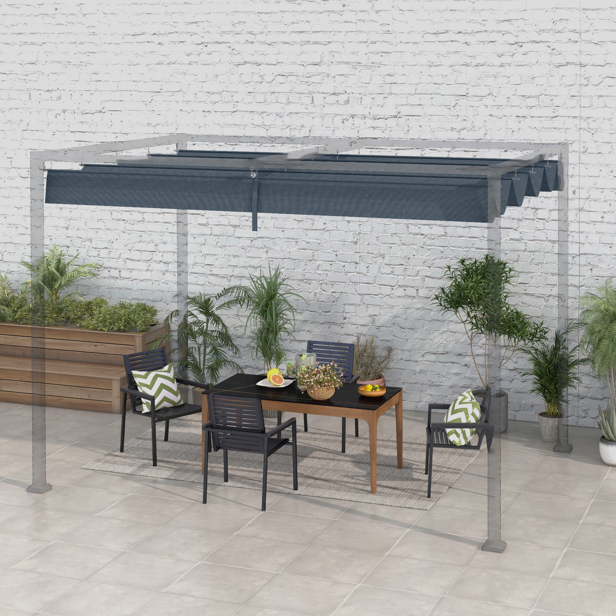 Replacement Canopy for 2.85 x 2 m Pergola, retractable wave canopy with rain drainage holes, UV protection 30+, winter resistant shade cover for garden, balcony, terrace, Dark Grey