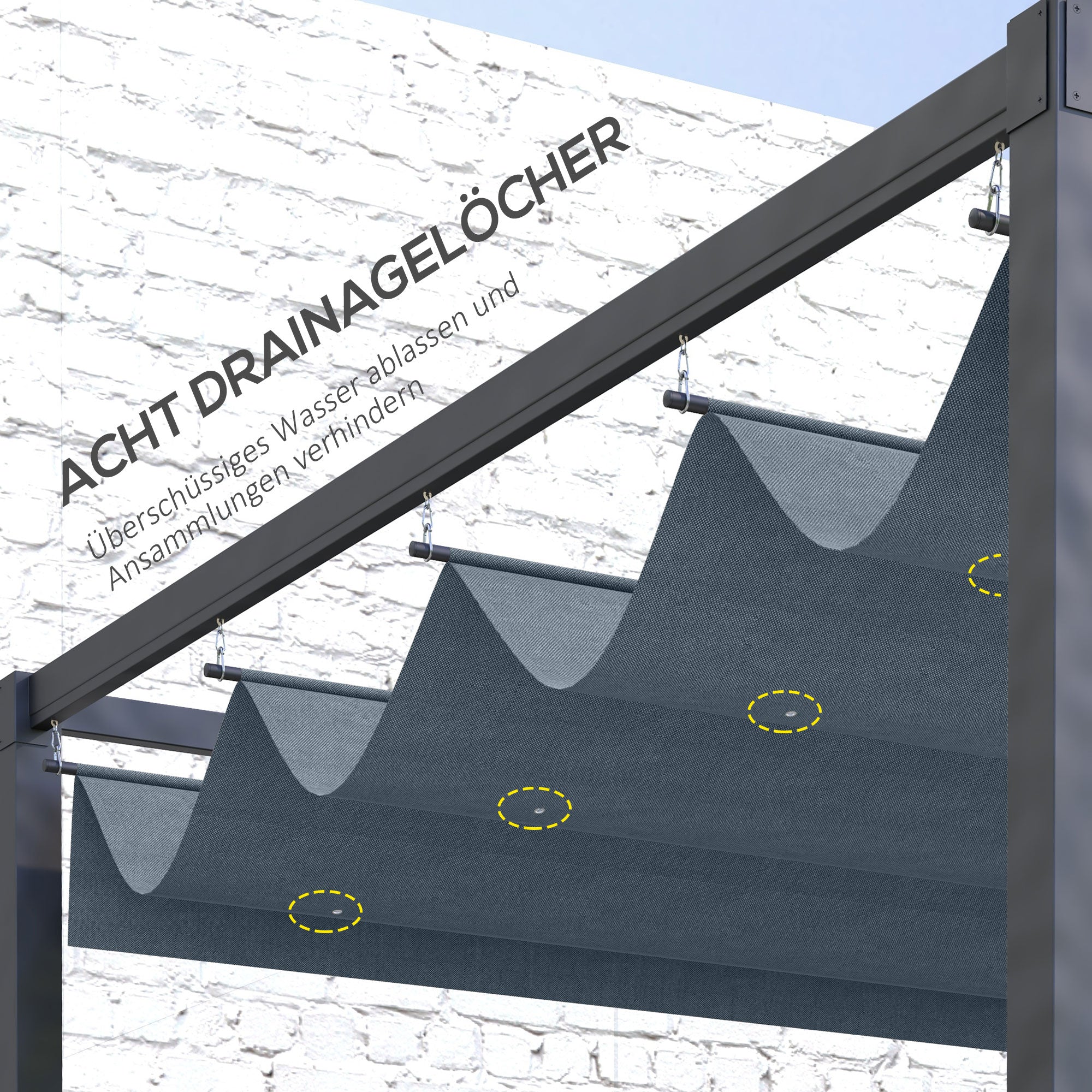 Replacement Canopy for 2.85 x 2 m Pergola, retractable wave canopy with rain drainage holes, UV protection 30+, winter resistant shade cover for garden, balcony, terrace, Dark Grey