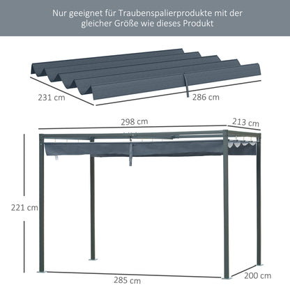 Replacement Canopy for 2.85 x 2 m Pergola, retractable wave canopy with rain drainage holes, UV protection 30+, winter resistant shade cover for garden, balcony, terrace, Dark Grey