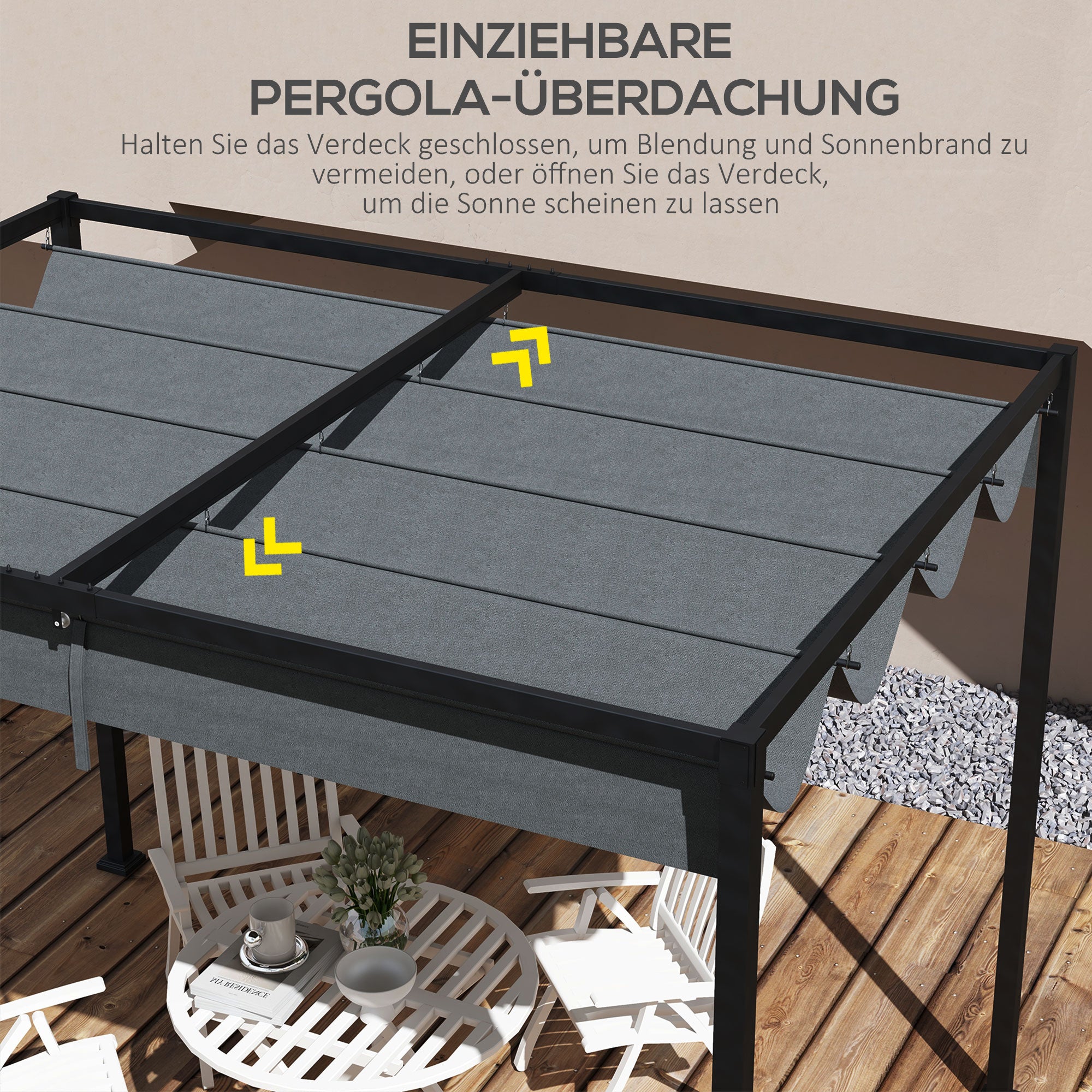 Replacement Canopy for 2.85 x 2 m Pergola, retractable wave canopy with rain drainage holes, UV protection 30+, winter resistant shade cover for garden, balcony, terrace, Dark Grey