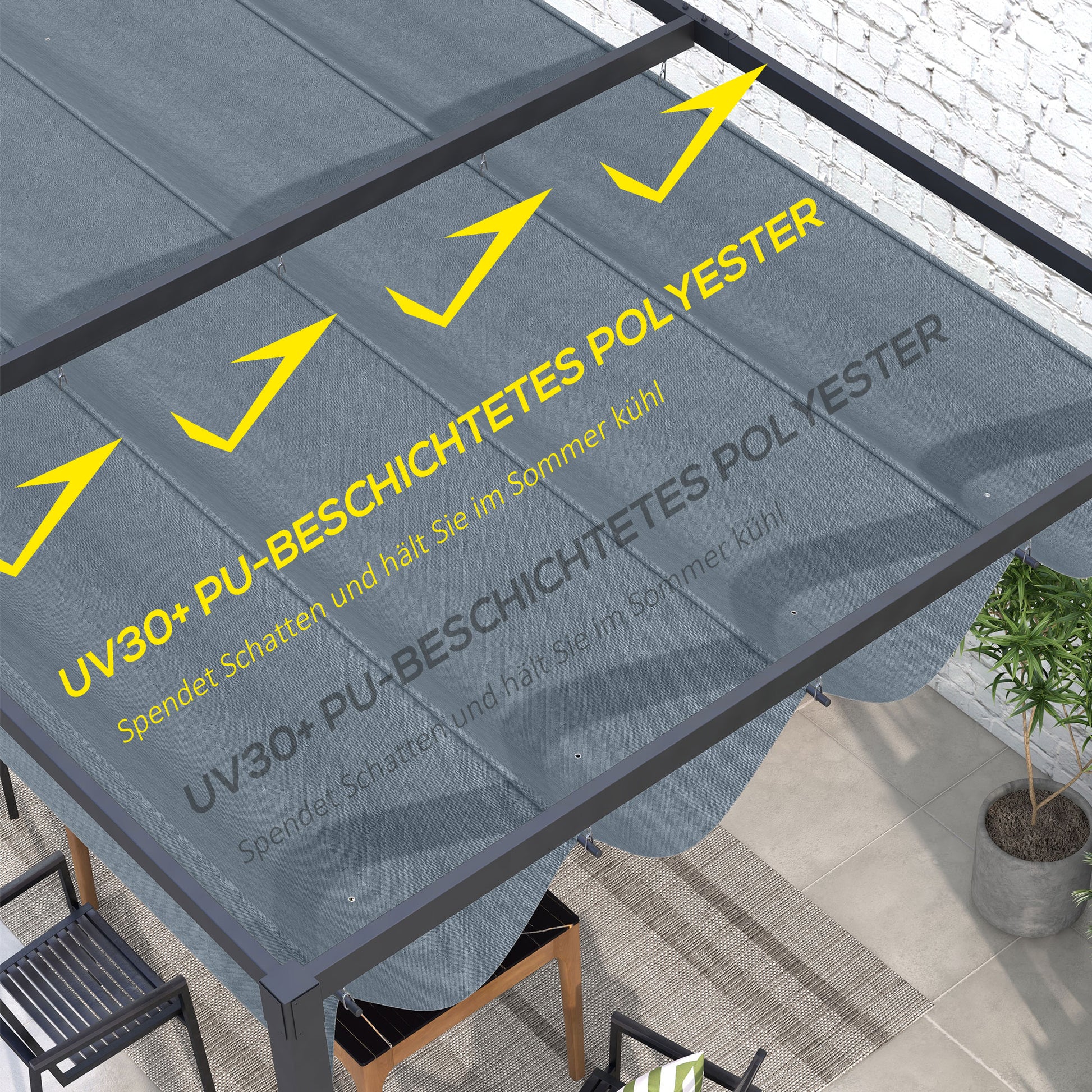 Replacement Canopy for 2.85 x 2 m Pergola, retractable wave canopy with rain drainage holes, UV protection 30+, winter resistant shade cover for garden, balcony, terrace, Dark Grey