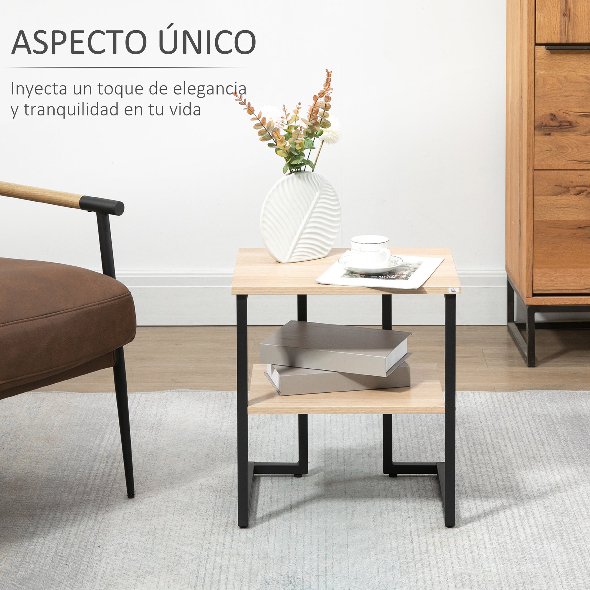 2-Tier Side Table Coffee Table for Living Room Bedroom Office Modern Style 45x35x48 cm Natural