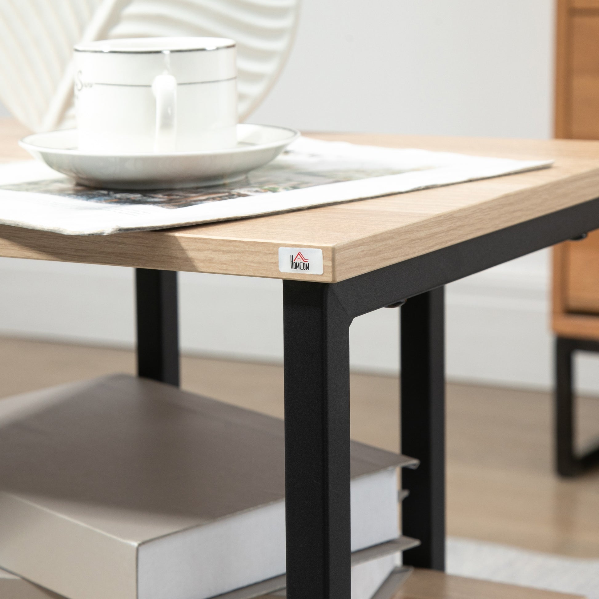 2-Tier Side Table Coffee Table for Living Room Bedroom Office Modern Style 45x35x48 cm Natural