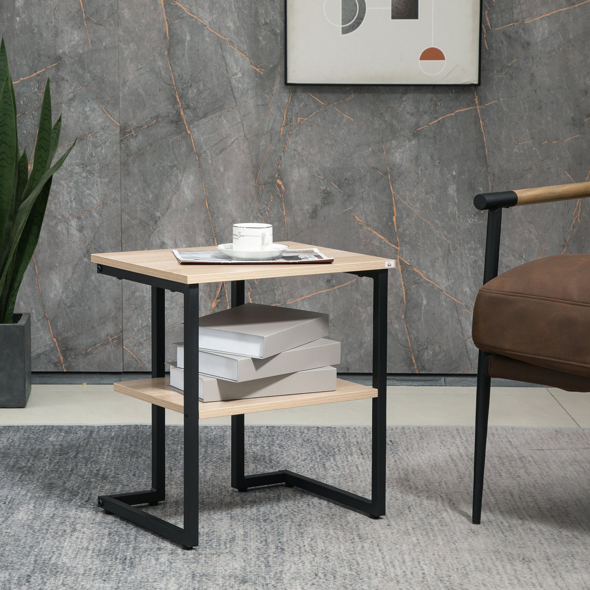 2-Tier Side Table Coffee Table for Living Room Bedroom Office Modern Style 45x35x48 cm Natural
