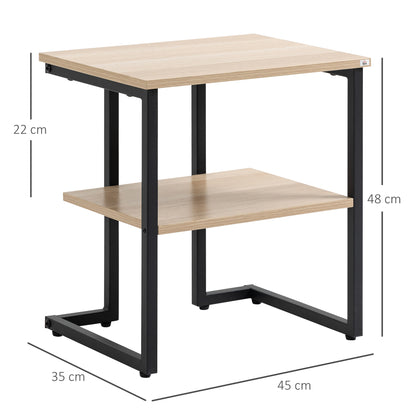 2-Tier Side Table Coffee Table for Living Room Bedroom Office Modern Style 45x35x48 cm Natural