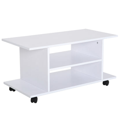 TV Stand with Swivel Wheels, Wooden TV Bench with Shelves, TV Stand for TVs up to 42 inches, Contemporary Style for Living Room, Bedroom, and Office, 80 x 40 x 40 cm, White