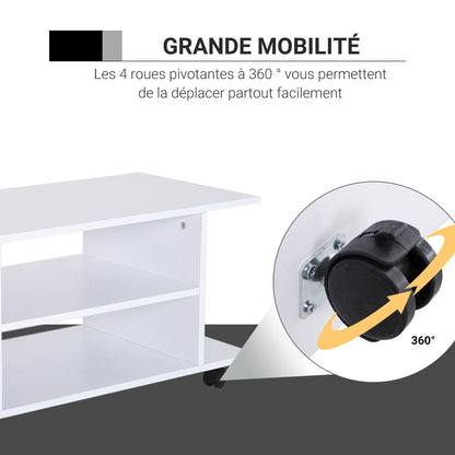 TV Stand with Swivel Wheels, Wooden TV Bench with Shelves, TV Stand for TVs up to 42 inches, Contemporary Style for Living Room, Bedroom, and Office, 80 x 40 x 40 cm, White